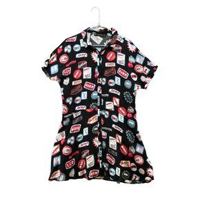 Zara Mini Shirt Dress Size S Black Multicolor Boy Names Graphic Rayon Artsy